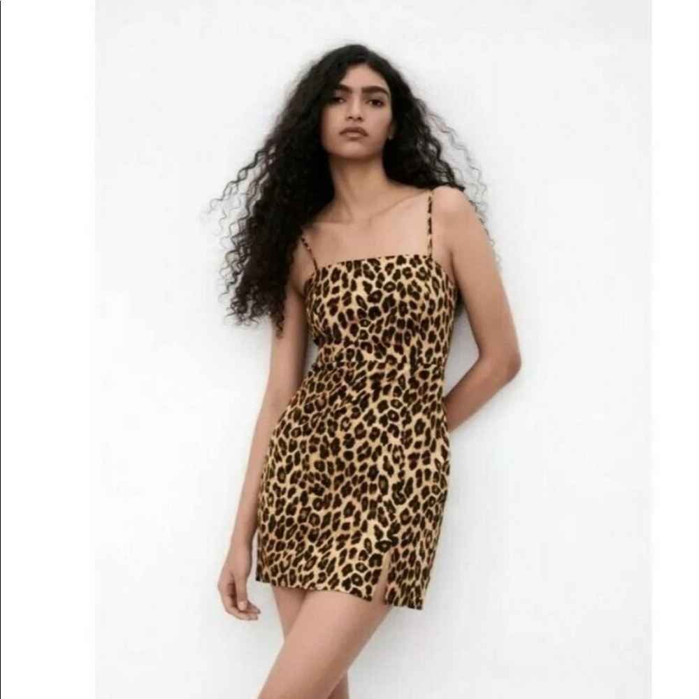 Zara Leopard Print Spaghetti Strap Mini Dress Size M